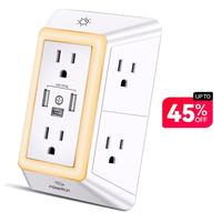 Multi Plug Outlet Surge Protector - POWRUI 6 Outlet Extender with 3 USB Ports (1 USB C) and Night Light, 3-Sided Power Strip ...