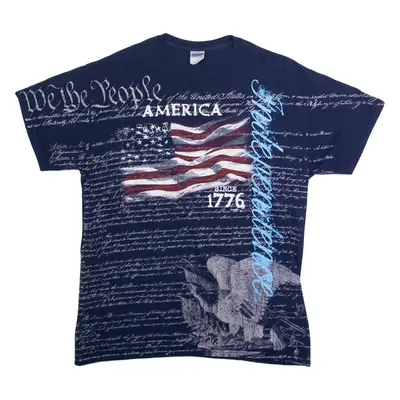 GILDAN America Since 1776 Mens T-Shirt Blue USA Crew Neck L
