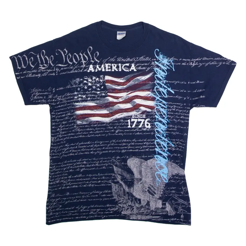 GILDAN America Since 1776 Mens T-Shirt Blue USA Crew Neck L