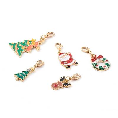 Christmas Theme Light Gold  Alloy Enamel Pendants