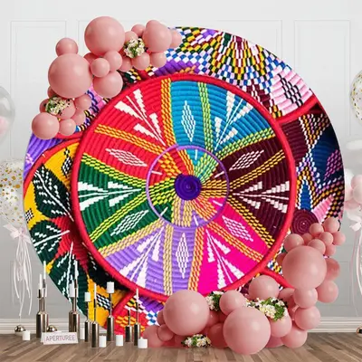 Ethiopian Floral Pattern Baskets Circle Backdrop - Aperturee