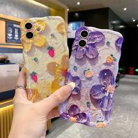 Colorful Oil Painting Case for iPhone 16 15 14 13 12 11 Pro Max 16 Plus with Flower Pattern Cute Curly Wave Frame Phone Case ...