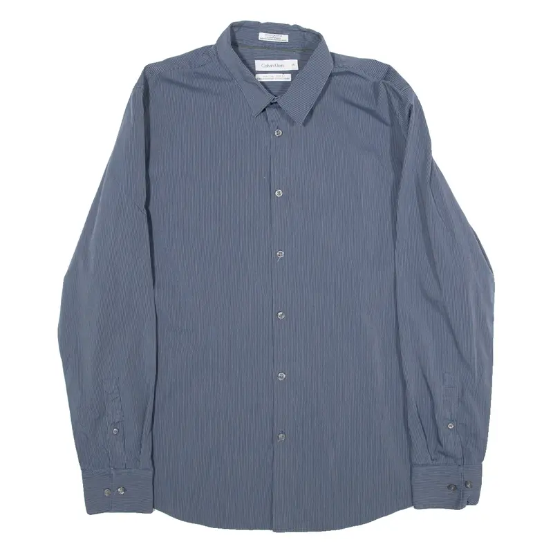 CALVIN KLEIN Slim Fit Mens Shirt Blue Striped Long Sleeve L
