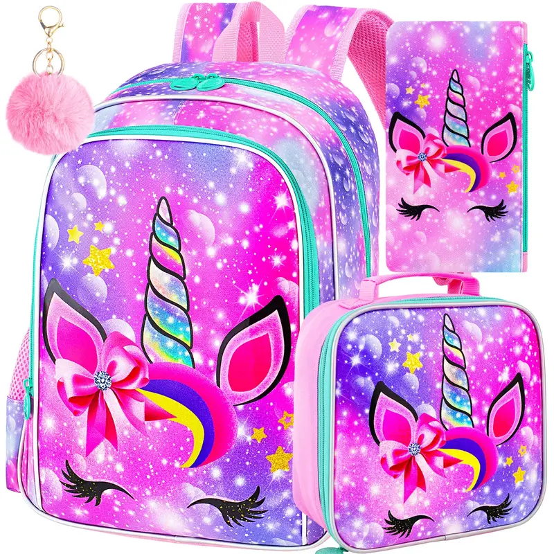 3PCS Girls Unicorn Backpack, 16\