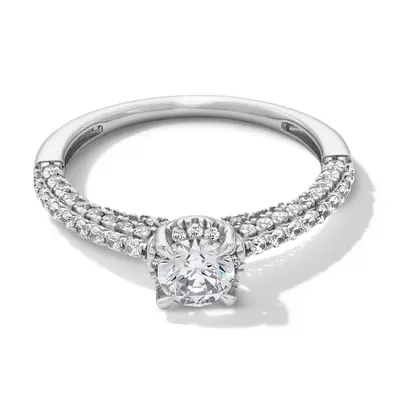14K White Gold 1 to 3.5 CT. T.W Round Cut Lab Created Diamond Engagement Ring D VVS1-VS1 Clarity 3EX IGI Certified
