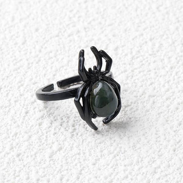 Natural Indian Agate Spider Open Cuff Rings