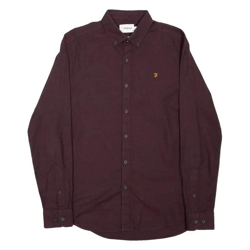 FARAH Slim Fit Mens Plain Shirt Maroon Long Sleeve S