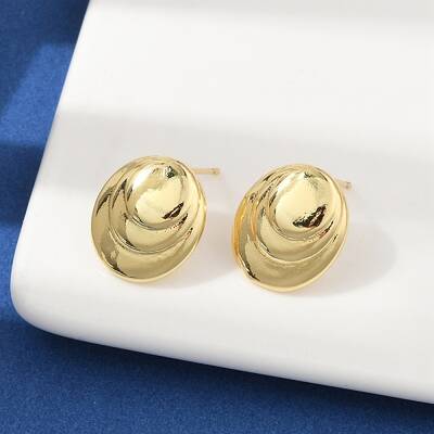 Oval Brass Stud Earrings