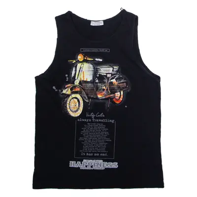 PEOPLE FOR HAPPINESS Scooter Print Womens Vest Black Sleeveless 90s L