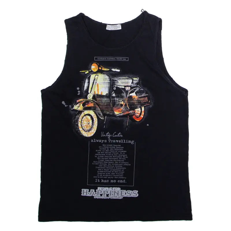 PEOPLE FOR HAPPINESS Scooter Print Womens Vest Black Sleeveless 90s L