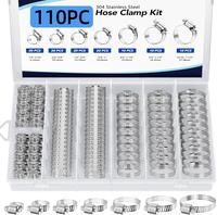 110 PCS Hose Clamps Stainless Steel Assortment Kit 1/4''–1-1/2'' Adjustable For Fuel Line Plumbing Automotive Mechanical Ap...