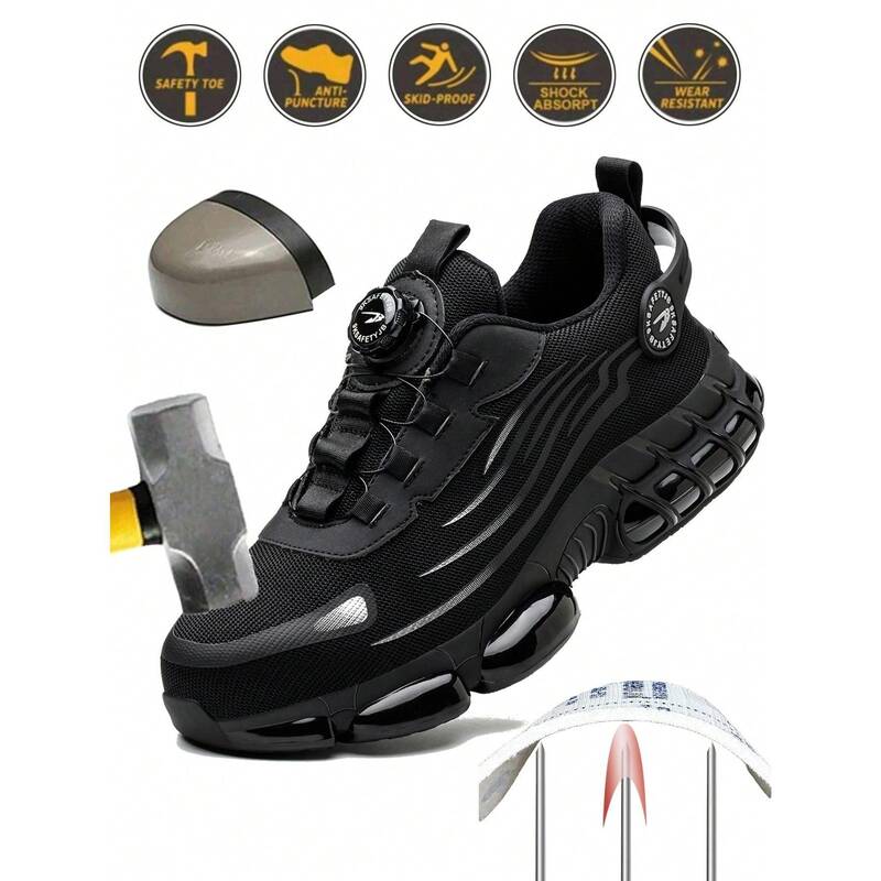 Unisex Anti-Smash Safety Shoes, Steel Toe Caps, Anti-Slip, Breathable,Industrial Construction Sports Rotatory Lace-Free