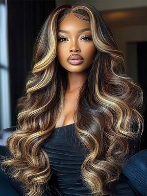 Bye-Bye Knots Wig 7x5 Lace Loose Wave Butterscotch Highlights Brown Wig 150% Density