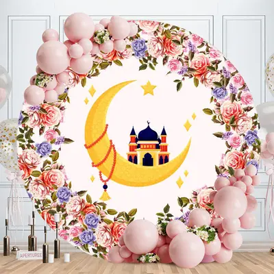 Aperturee Circle Moon Castle And Floral Girls Birthday Backdrop
