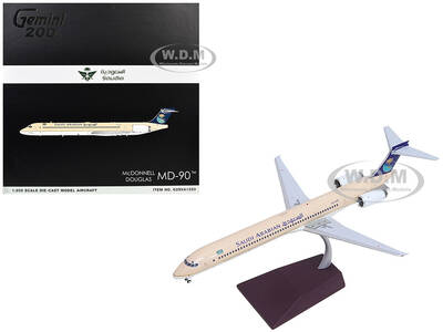 McDonnell Douglas MD-90 Commercial Aircraft Saudia Airlines (HZ-API) Beige with Blue Tail Gemini 200 Series 1/200 Diecast...