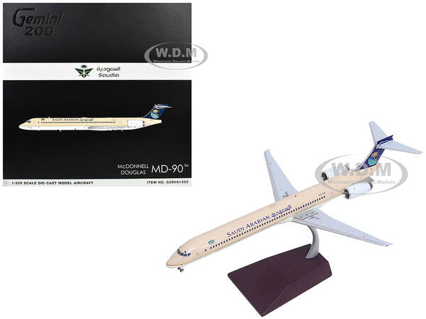 McDonnell Douglas MD-90 Commercial Aircraft Saudia Airlines (HZ-API) Beige with Blue Tail Gemini 200 Series 1/200 Diecast...