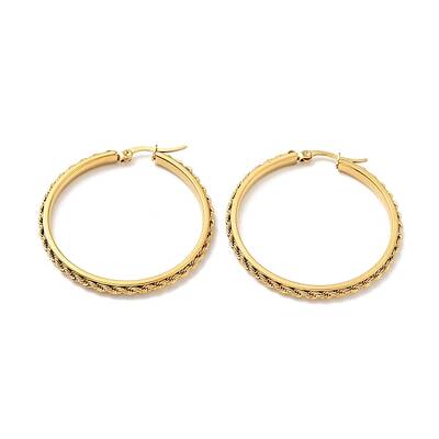 PVD Vacuum Plating 201 Stainless Steel Twist Rope Hoop Earrings with 304 Stainless Steel Pins for Women