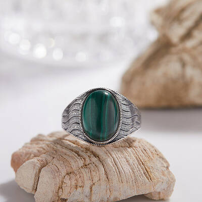 925 Sterling Silver with Natural Malachite Finger Rings