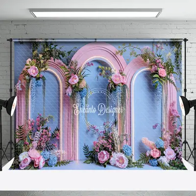 Blue Lighted Arch Floral Greenery Wedding Backdrop - Aperturee