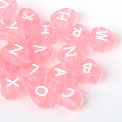 Transparent Acrylic Heart Horizontal Hole Letter Beads