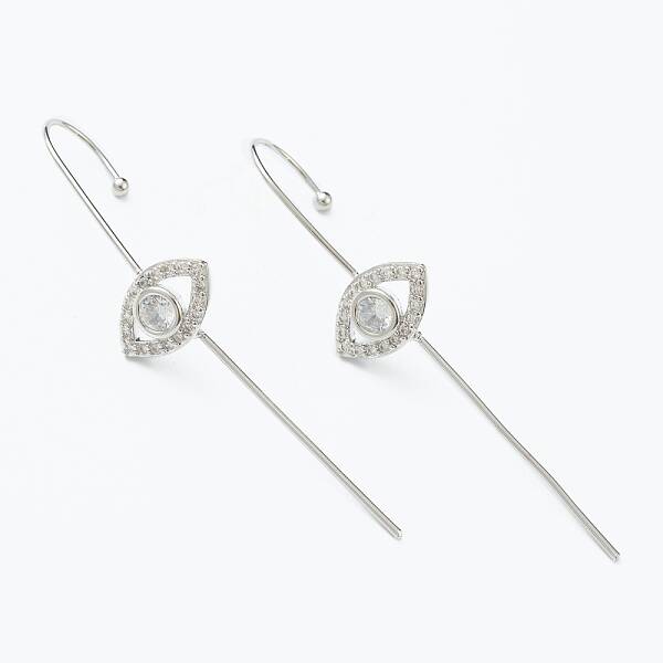 Brass Micro Pave Clear Cubic Zirconia Ear Wrap Crawler Hook Earrings