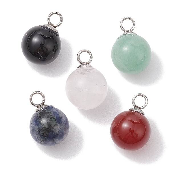 Natural Mixed Gemstone Round Charms