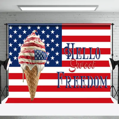 American Flag Ice Cream Hello Sweet Freedom Backdrop