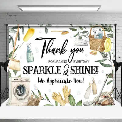 White Sparkle And Shine Housekeeping Week Backdrop