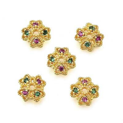 Flower Brass Micro Pave Cubic Zirconia Bead Caps
