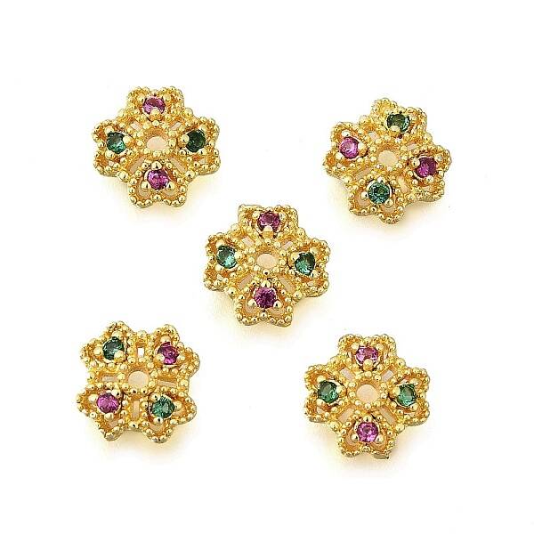 Flower Brass Micro Pave Cubic Zirconia Bead Caps