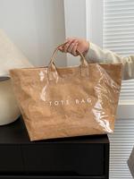 Large Capacity Transparent Trendy Tote Bag, Waterproof Pvc Material Handle Trendy Commuting Bag, Fashionable Retro Casual Str...