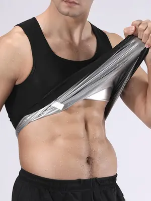 Men's Plain U Neck Mesh Sauna Vest, Men's Compression Shirts Gym Tops, Sporty Breathable Comfortable Absorbs Sweat Quick Dr...