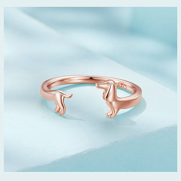 Sausage Dog 925 Sterling Silver Adjustable Cuff Rings for Women