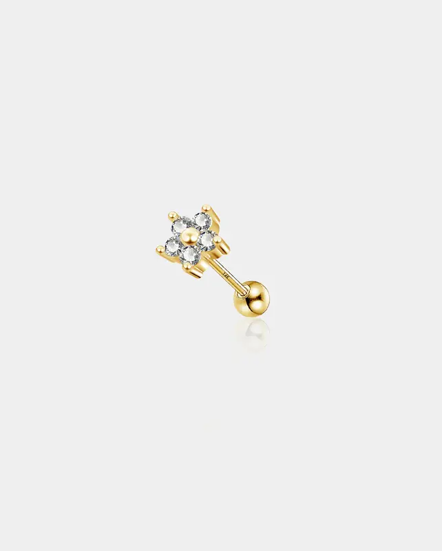 14K Gold CZ Flower Cartilage Earring