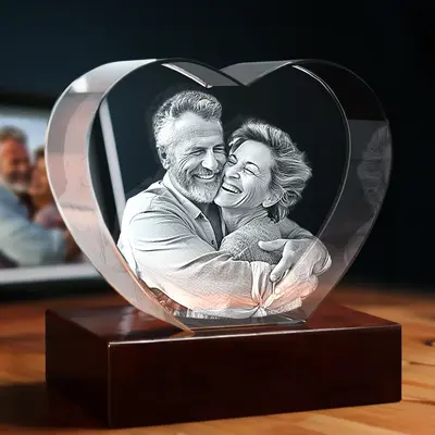 3D Memory Crystal™ - Tabletop - Heart - For Him-4K HD / Large