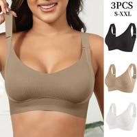 3PCS EssElegance Ribbed Push-Up Seamless Bra Set Soft Comfortable - Solid Four-breasted Adjustable Straps & Wire-Free Support...