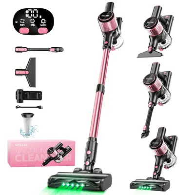 VICEASE Cordless Vacuum Cleaner, 450W 33Kpa, LED Display, Green LED, Anti-Tangle & 1.5L Dust Cup, Gift Box, 8-in-1 Vacuum for...