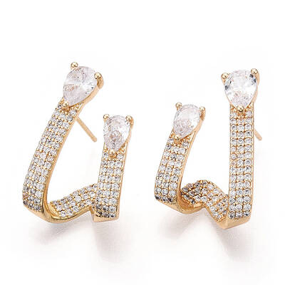 Twist Brass Micro Pave Cubic Zirconia Stud Earrings