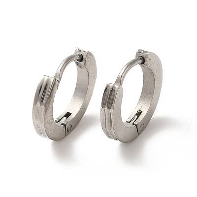 Non-Tarnish 304 Stainless Steel Grooved Hoop Earrings