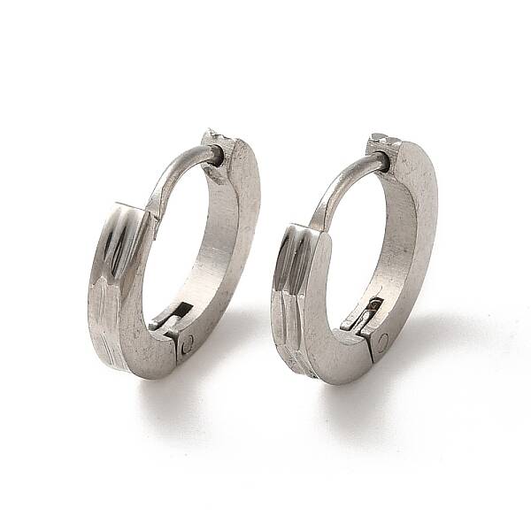 Non-Tarnish 304 Stainless Steel Grooved Hoop Earrings