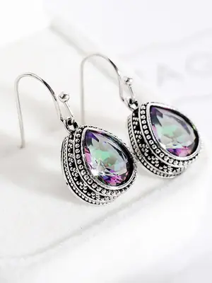 Water Drop Shaped Dangle Earrings (1 Pair), Artificial Crystal Decor Drop Earrings for Women, Party, Daily Clothing Decor, Tr...