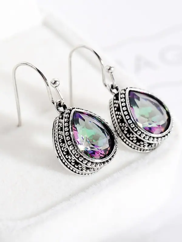Water Drop Shaped Dangle Earrings (1 Pair), Artificial Crystal Decor Drop Earrings for Women, Party, Daily Clothing Decor, Tr...