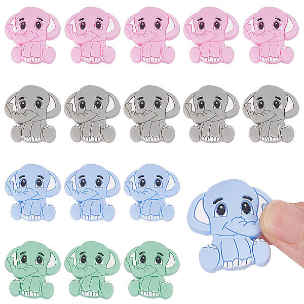 16Pcs 4 Colors Elephant Silicone Beads