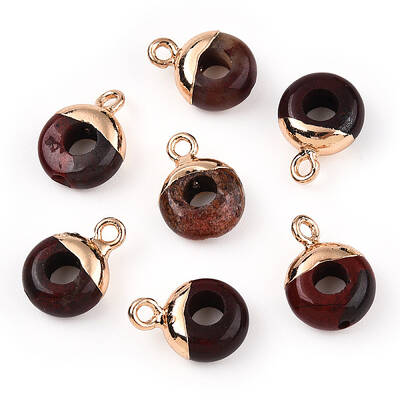 Natural Red Rainbow Jasper Flat Round/Donut Charms