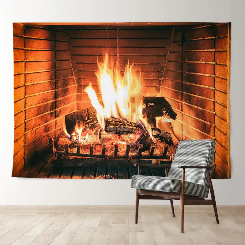 Aperturee Warm Fireplace Andiron Wood Winter Scene Backdrop