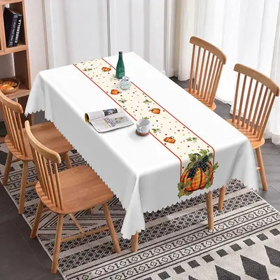 Aperturee Pumpkin Dots Autumn Vibe White Rectangle Tablecloth, 52x70 Inch, 30.82 USD, rectangle tablecloths, ZJY04681-A