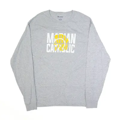 CHAMPION Marian Catholic T-Shirt Grey USA Long Sleeve Mens L