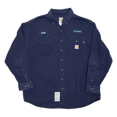 CARHARTT Dow Chemical Mens Worker Shirt Blue Long Sleeve 2XL