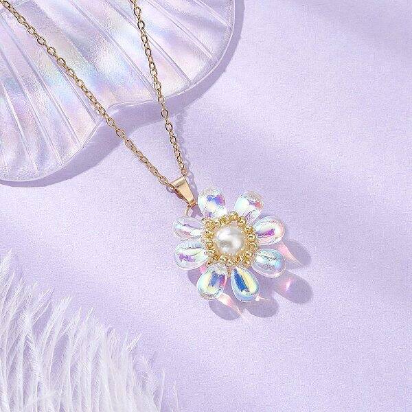 Glass & Glass Pearl Beads Pendants Necklaces for Women