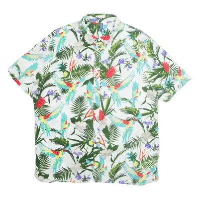 H&M Mens Shirt White Floral Short Sleeve XL